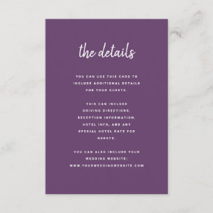 Modern Minimalist Script Cassis Wedding Details Enclosure Card
