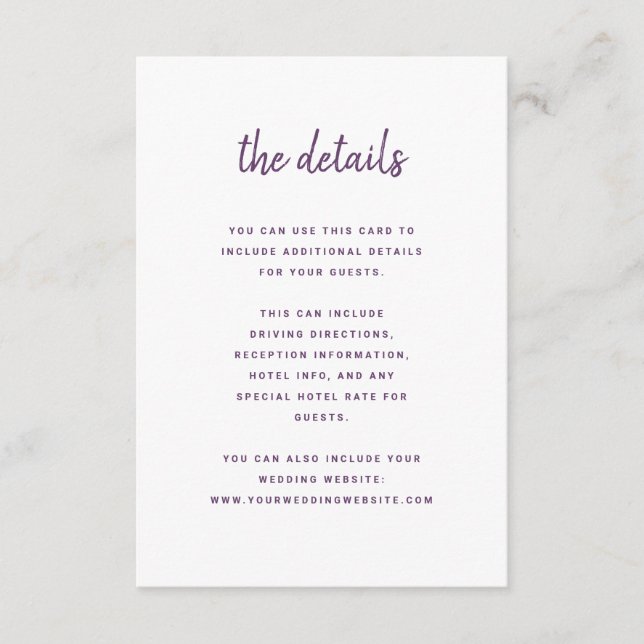 Modern Minimalist Script Cassis | Wedding Details Enclosure Card (Front)
