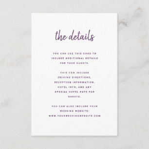 Modern Minimalist Script Cassis   Wedding Details Enclosure Card