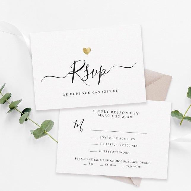 Modern Minimalist Script Chic Gold Wedding RSVP Card (Creator Uploaded)