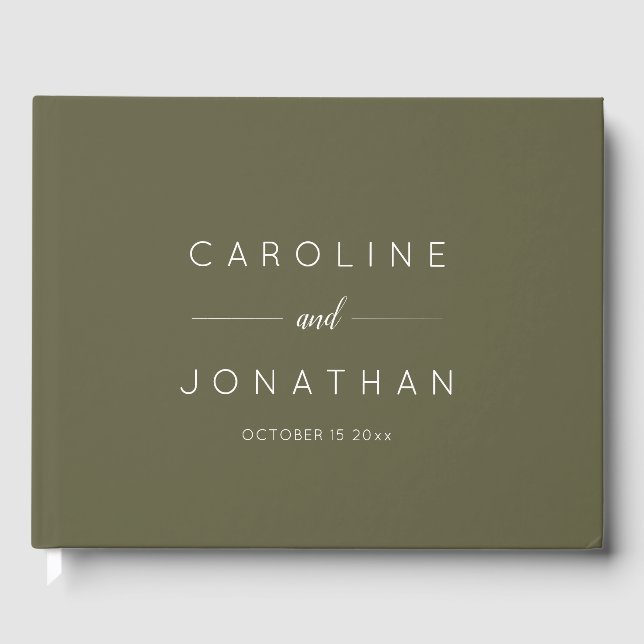 Modern Minimalist Script Custom Wedding Olive Moss Guest Book (Front)