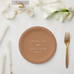 Modern Minimalist Script Custom Wedding Terracotta Paper Plate<br><div class="desc">Modern Minimalist Script Custom Wedding Paper Plates in Boho Terracotta Brown</div>