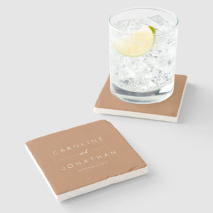 Modern Minimalist Script Custom Wedding Terracotta Stone Coaster