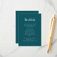 Modern Minimalist Script Deep Teal Wedding Details