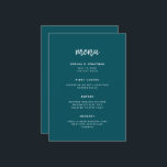 Modern Minimalist Script | Deep Teal Wedding Menu<br><div class="desc">This elegant,  minimalist wedding menu card features modern white script typography and clean,  sans serif text for a simple and stylish dark teal coloured design you will love.</div>