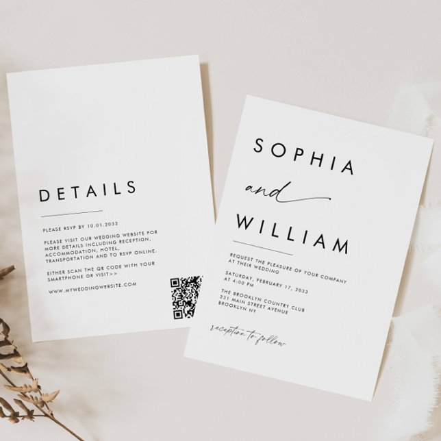 Modern Minimalist Script Details QR Code Wedding Invitation (Creator Uploaded)