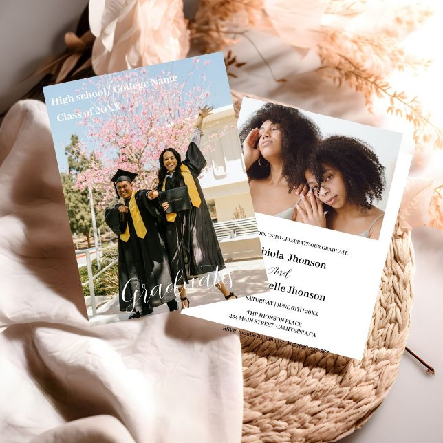 Modern Minimalist script Double graduation   Announcement (Creator Uploaded)