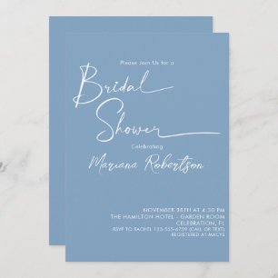 Modern Minimalist Script Dusty Blue Bridal Shower Invitation