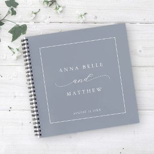 Modern Minimalist Script Dusty Blue Wedding Guest Notebook