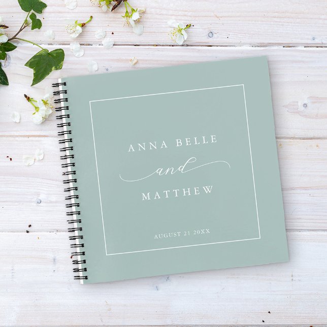 Modern Minimalist Script Dusty Green Wedding Guest Notebook (Creator Uploaded)