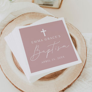 Modern Minimalist Script Dusty Rose Baptism Napkin