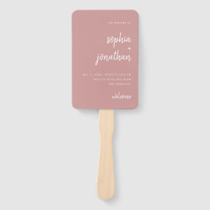 Modern Minimalist Script Dusty Rose Wedding Hand Fan