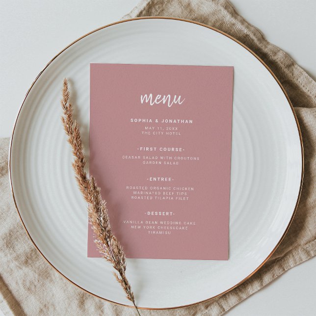 Modern Minimalist Script Dusty Rose | Wedding Menu (Creator Uploaded)