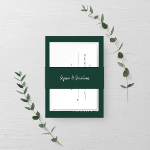 Modern Minimalist Script Emerald Green Wedding Invitation Belly Band