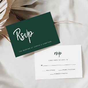 Modern Minimalist Script Emerald Green   Wedding RSVP Card