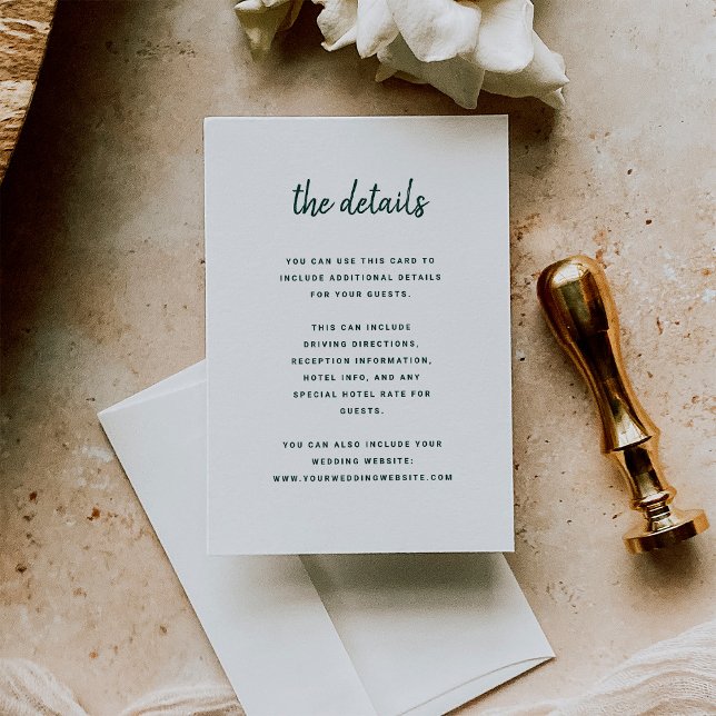 Modern Minimalist Script Emerald | Wedding Details Enclosure Card (Creator Uploaded)