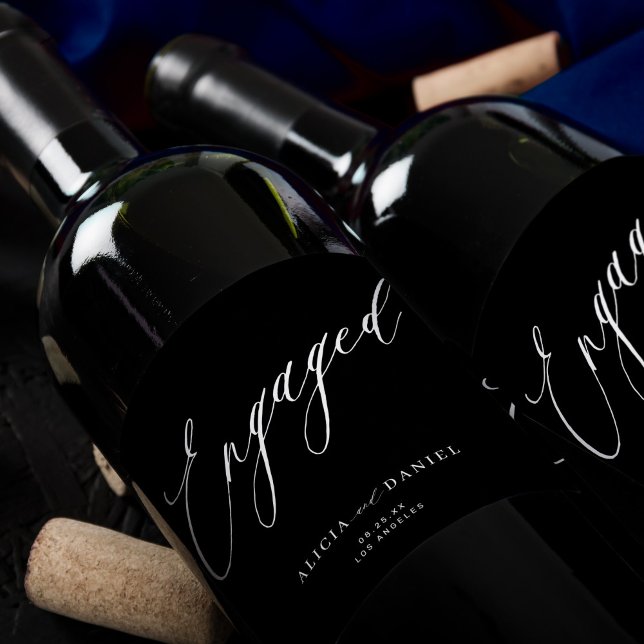 Modern minimalist script engagement party wine label (Creator Uploaded)
