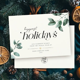 Modern Minimalist Script Eucalyptus Business Logo Holiday Card