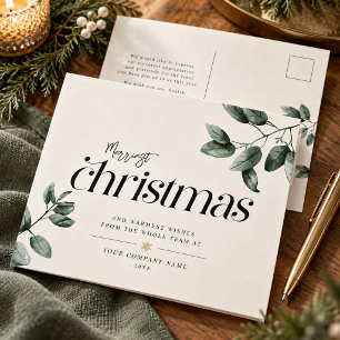 Modern Minimalist Script Eucalyptus Business Logo Holiday Postcard