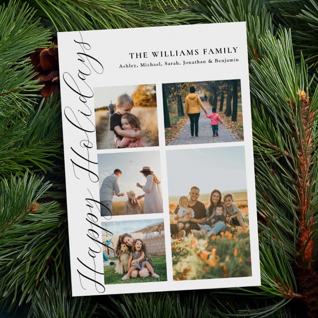 Modern Minimalist Script Family Photo Collage Holiday Card (Creator Uploaded)