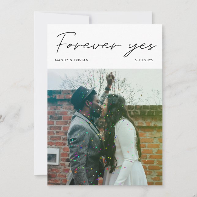 Modern Minimalist Script Forever Yes Elopement  Announcement (Front)