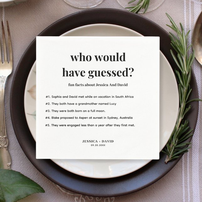 Modern Minimalist Script Fun Facts Wedding  Napkin (Creator Uploaded)