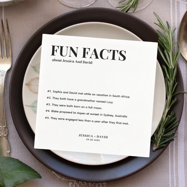 Modern Minimalist Script Fun Facts Wedding  Napkin (Creator Uploaded)