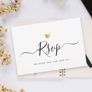Modern Minimalist Script Gold Wedding RSVP Card