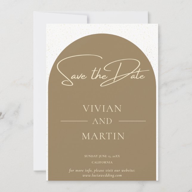 Modern Minimalist Script Golden Dust Save The Date Invitation (Front)