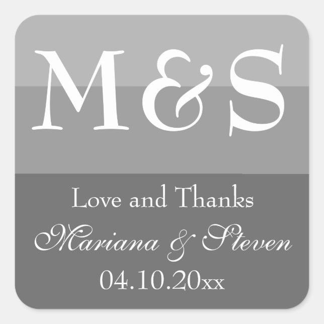 Modern Minimalist Script Grey Wedding Square Sticker (Front)