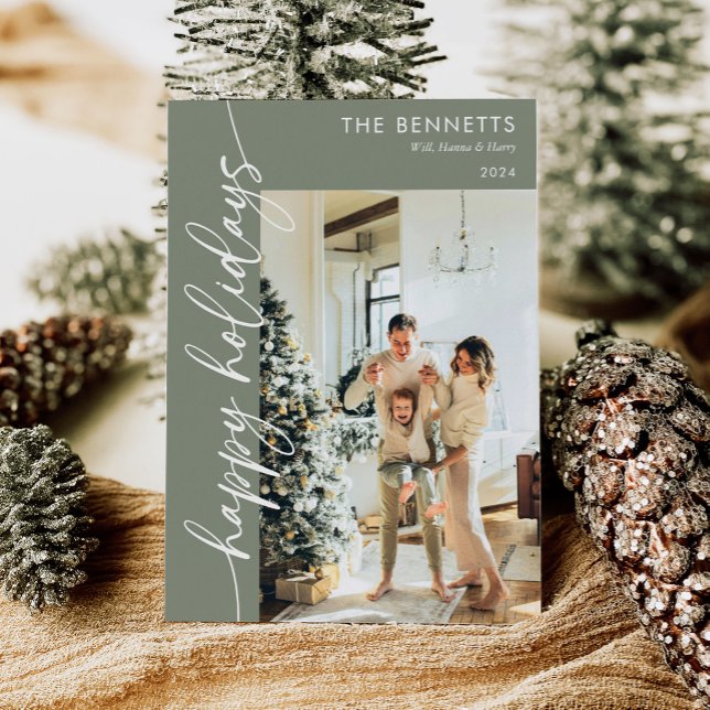 Modern Minimalist Script Happy Holidays Photo Holiday Card (Creator Uploaded)
