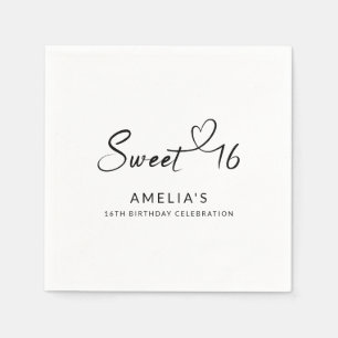 Modern Minimalist Script Heart Sweet 16 Napkin
