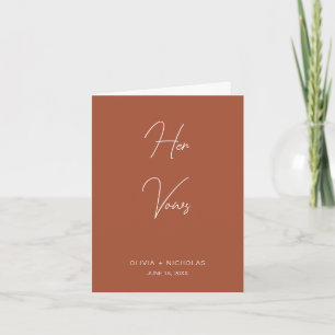 Modern Minimalist Script Her Wedding Vow Book Card