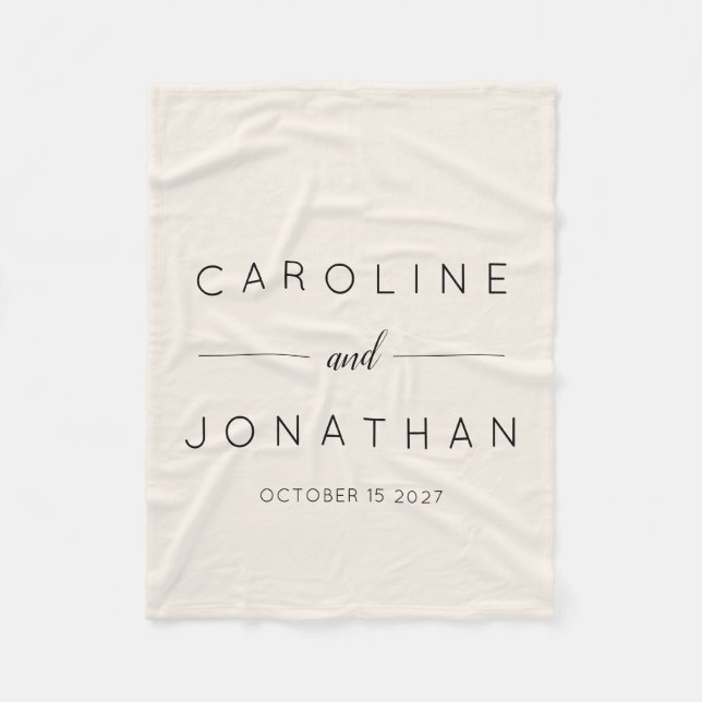Modern Minimalist Script Ivory Custom Wedding Fleece Blanket (Front)