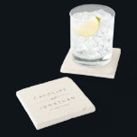 Modern Minimalist Script Ivory Custom Wedding Stone Coaster<br><div class="desc">Modern Minimalist Script Ivory and Black Custom Wedding Stone Coaster</div>
