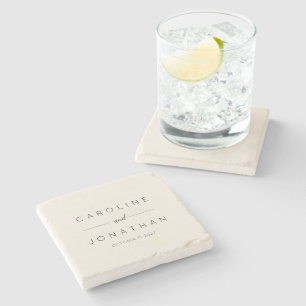 Modern Minimalist Script Ivory Custom Wedding Stone Coaster