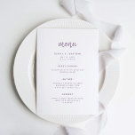 Modern Minimalist Script Lavender | Wedding Menu<br><div class="desc">This elegant,  minimalist wedding menu card features modern lavender coloured script typography and clean,  sans serif text on a white background for a simple and stylish design you will love.</div>