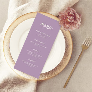 Modern Minimalist Script Lavender Wedding Menu