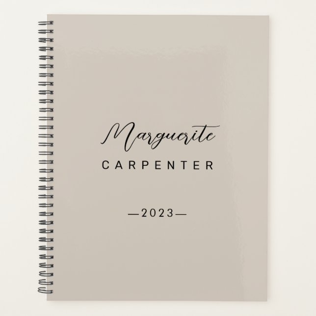 Modern Minimalist Script Light Taupe 2023 Planner (Front)