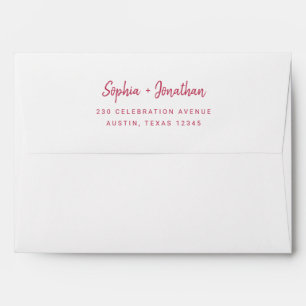 Modern Minimalist Script   Magenta Red and White Envelope