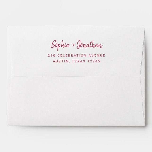 Modern Minimalist Script | Magenta Red and White Envelope (Back (Top Flap))