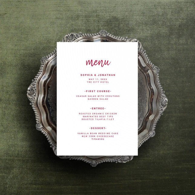 Modern Minimalist Script | Magenta Red Wedding Menu (Creator Uploaded)