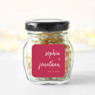 Modern Minimalist Script Magenta Red   Wedding Square Sticker