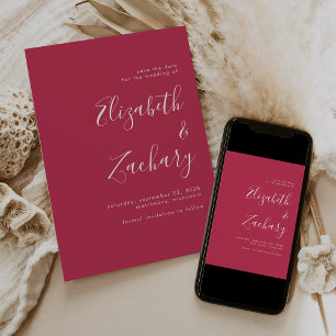 Modern Minimalist Script Magenta Save the Date Announcement