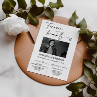 Modern Minimalist Script Memorial Photo Funeral Invitation