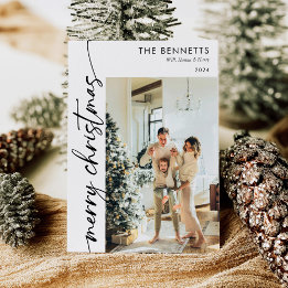 Modern Minimalist Script Merry Christmas Photo Holiday Card