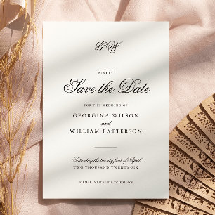 Modern Minimalist Script Monogram Save the Date Invitation