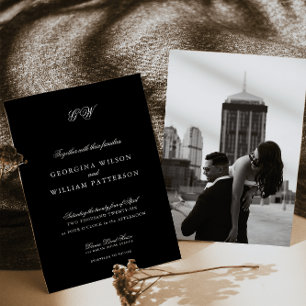 Modern Minimalist Script Monogram Wedding Invitation