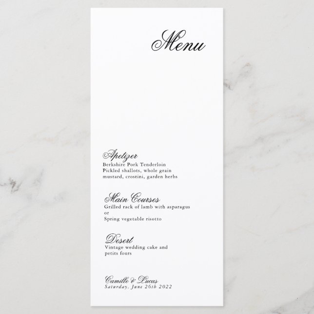 Modern Minimalist Script Monogram Wedding Menu (Front)