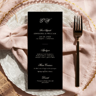 Modern Minimalist Script Monogram Wedding Menu